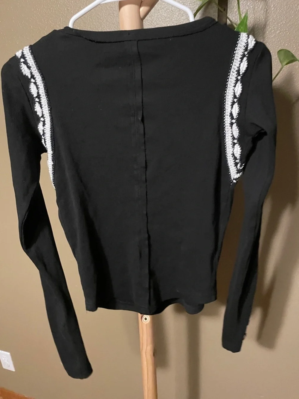 NWT Free People Lost Love Black Long-Sleeve Crewneck Top with White Trim